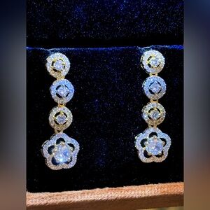House Of RuSa Delicate Doyenne Elegant Gold and Silver Drop Earrings